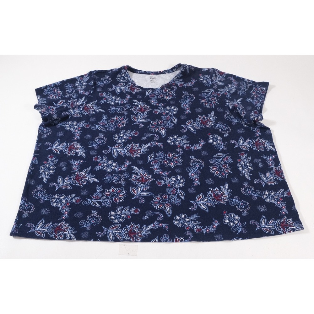 Kim Rogers Top Womens 3X Blue Floral Perfectly Soft Short‎ Sleeve Cotton Tee